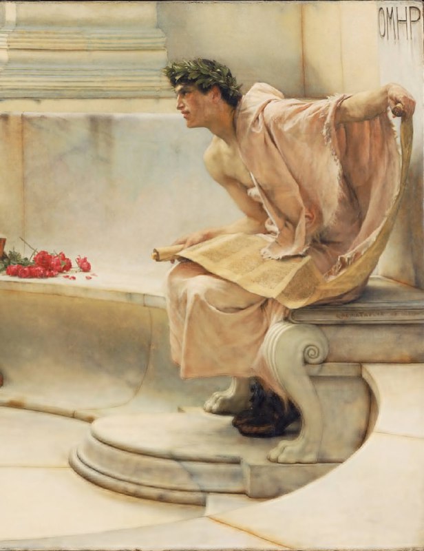 #艺术品《Detail: A Reading from Homer (1885)》 是英国画家 Lawrence Alma-Tadema（1836-1912）创作的一幅作品，展示了他对古典文化和历史题材的深刻兴趣