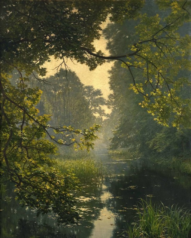 #艺术品《维勒讷雾蒙的池塘》，亨利·比瓦（Henri Biva，1910）这幅画是亨利·比瓦典型的风景作品，呈现了他对自然细腻、真实的描绘风格