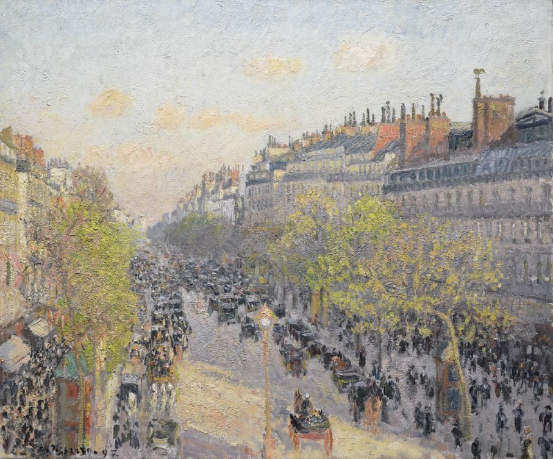 #艺术品《Le Boulevard de Montmartre, Matinée de Printemps》是卡米耶·毕沙罗 ( Camille Pissarro)描绘巴黎蒙马特大道的画作，创作于1896 年或 1897 年
